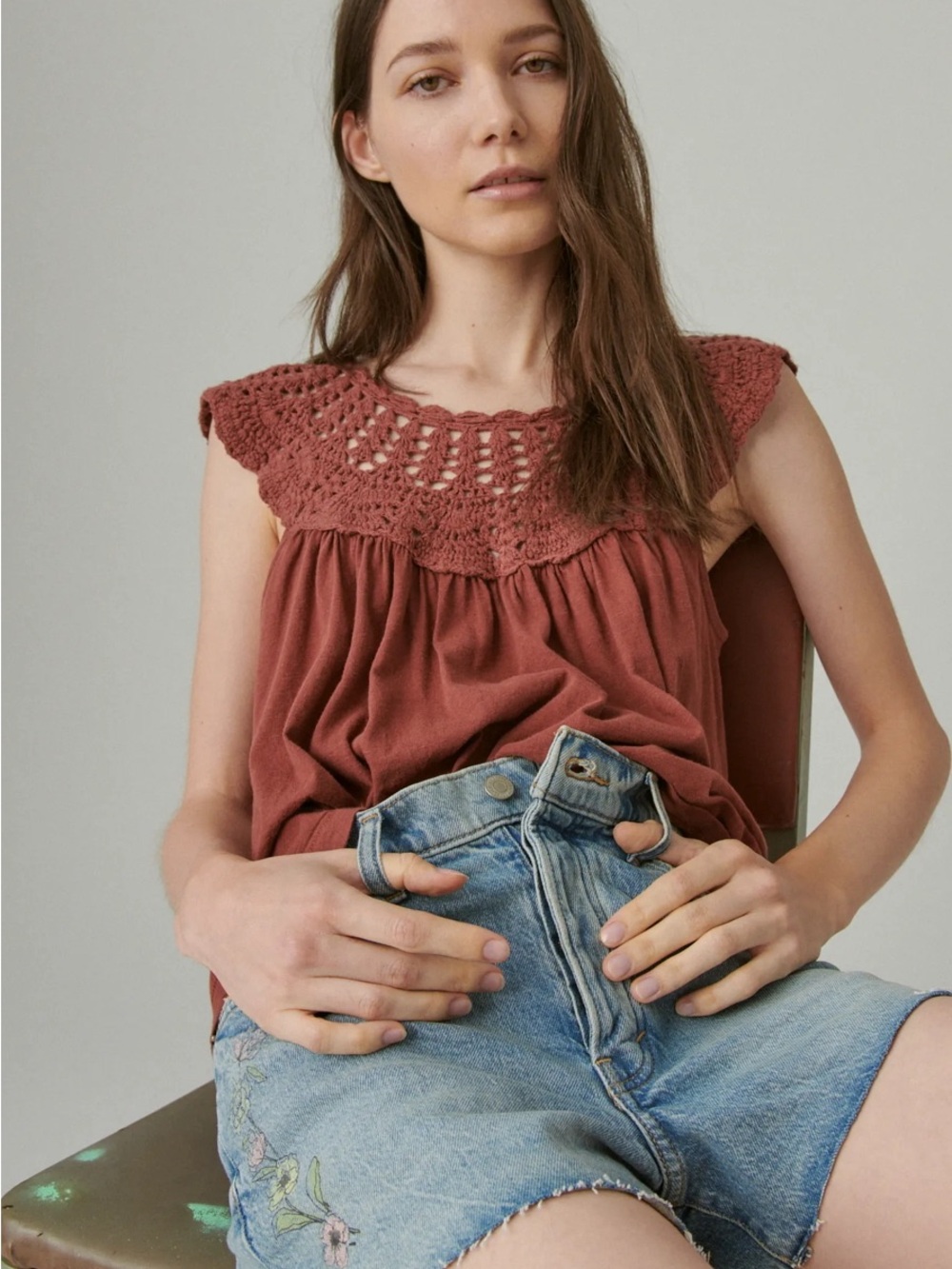 Lucky Brand Crochet Trim Swing Tank XS